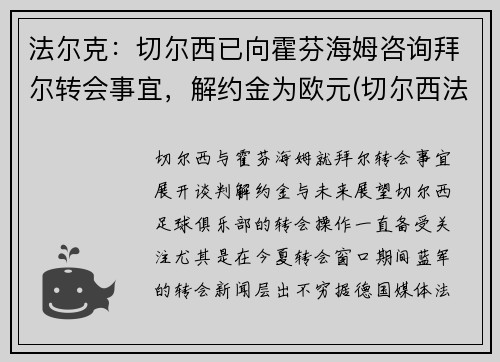 法尔克：切尔西已向霍芬海姆咨询拜尔转会事宜，解约金为欧元(切尔西法国球星)