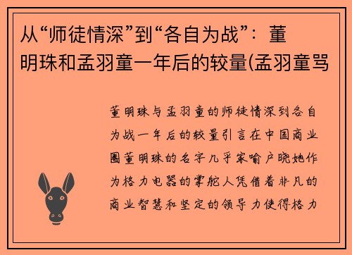 从“师徒情深”到“各自为战”：董明珠和孟羽童一年后的较量(孟羽童骂董明珠什么)